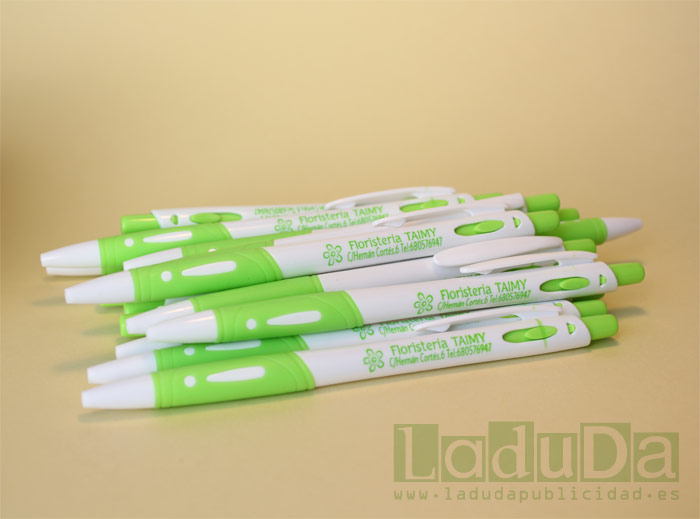 Bolígrafos económicos Milk personalizados para Floristería Taimy