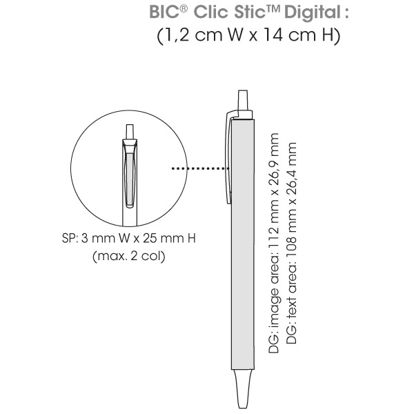 Medidas bolígrafos promocionales BIC Clic Stic Digital