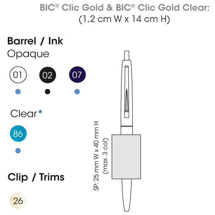 Bolígrafos BIC Clic Gold medidas y colores