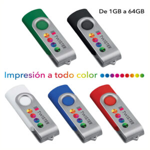 Memorias USB personalizadas Twister con impresión a todo color